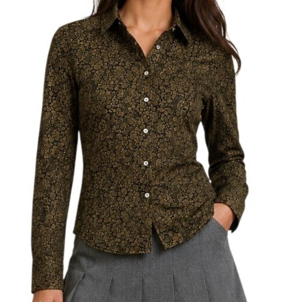 J.Crew Olive Green Floralā Lace Long Sleeve Shirt Women's 2